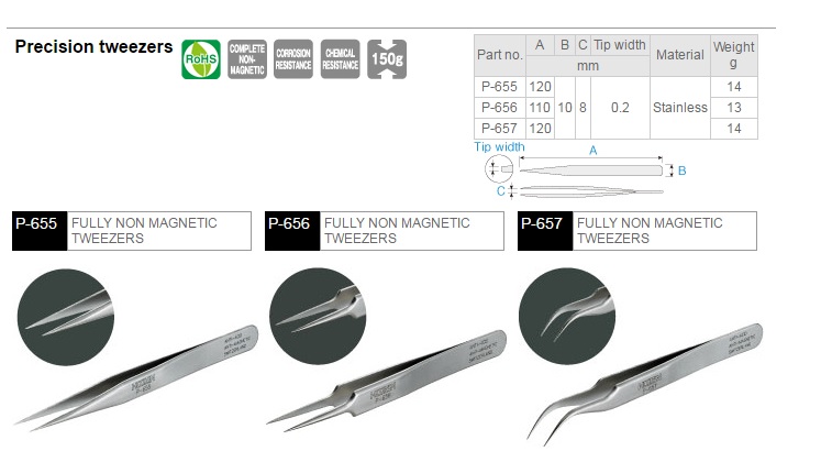 HOZAN Phosphor Bronze Tweezers Non-Magnetic Total Length 125mm Opening